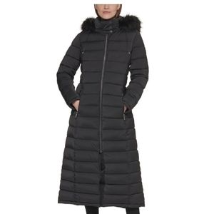 DKNY black hooded long maxi puffer coat size small